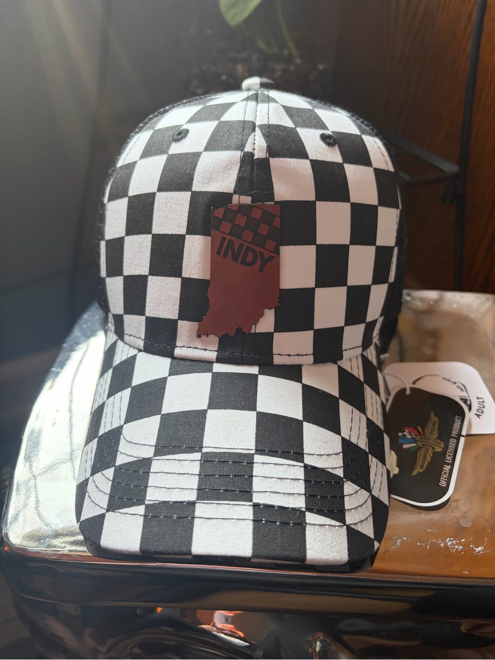 Officially Licensed IMS Racing Checkered Indy Leather Patched Snap Back Hat